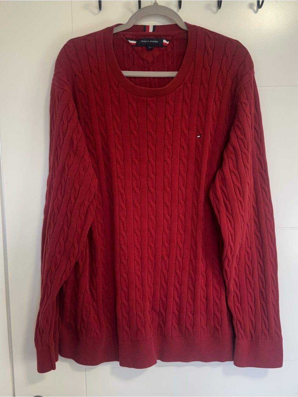 Tommy Hilfiger Red Cable Knit Crew Sweater
